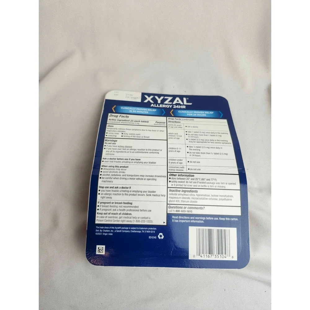 Xyzal Allergy 24HR Levocetirizine 5mg Antihistamine 110 Tablets Exp 09/2027